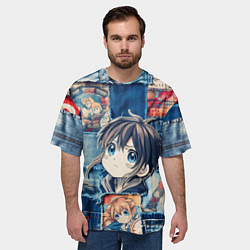 Футболка оверсайз мужская Девочка аниме на пэчворк, цвет: 3D-принт — фото 2