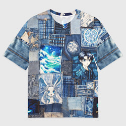 Мужская футболка оверсайз Микс аниме и пэчворк