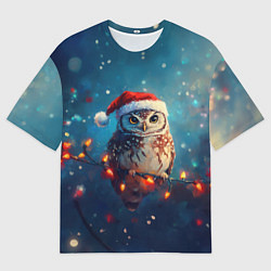 Футболка оверсайз мужская Новогодняя сова на гирлянде, цвет: 3D-принт