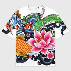 Футболка оверсайз мужская Иредзуми на белом фоне, цвет: 3D-принт