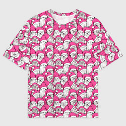 Мужская футболка оверсайз Выдры новогодние в розовых колпаках