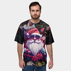 Футболка оверсайз мужская Дед мороз в цветах, цвет: 3D-принт — фото 2