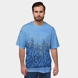 Футболка оверсайз мужская Ёлки под снегом в лесу, цвет: 3D-принт — фото 2