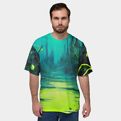 Футболка оверсайз мужская Зелёная кислотная абстракция, цвет: 3D-принт — фото 2