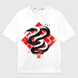 Футболка оверсайз мужская Минималистический китайский стиль иллюстрации змеи, цвет: 3D-принт