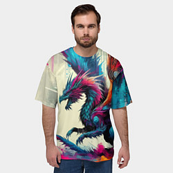 Футболка оверсайз мужская Крылатый дракон - акварель, цвет: 3D-принт — фото 2