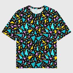Мужская футболка оверсайз Разноцветные яркие треугольники на черном