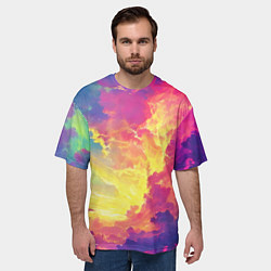 Футболка оверсайз мужская Розовые облака на синем небе, цвет: 3D-принт — фото 2