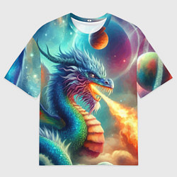 Футболка оверсайз мужская Огнедышащий космический дракон - нейроарт фантазия, цвет: 3D-принт