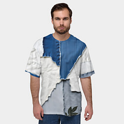 Футболка оверсайз мужская Сине-белый пэчворк, цвет: 3D-принт — фото 2