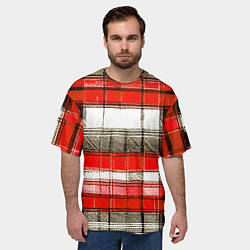 Футболка оверсайз мужская Чёрные полосы на красно-белом фоне, цвет: 3D-принт — фото 2