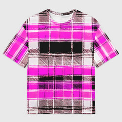 Футболка оверсайз мужская Белые полосы на чёрно-розовом фоне, цвет: 3D-принт