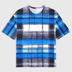 Футболка оверсайз мужская Чёрные полосы на сине-белом фоне, цвет: 3D-принт