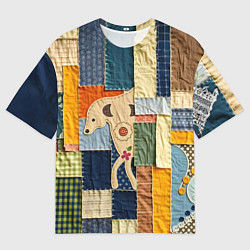Мужская футболка оверсайз Пэчворк с собакой