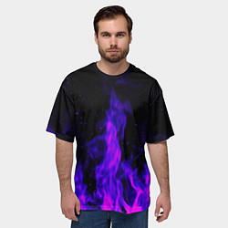 Футболка оверсайз мужская Неоновый огонь на черном фоне, цвет: 3D-принт — фото 2