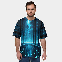 Футболка оверсайз мужская Синий цифровой лес, цвет: 3D-принт — фото 2