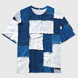 Мужская футболка оверсайз Джинсовый пэчворк