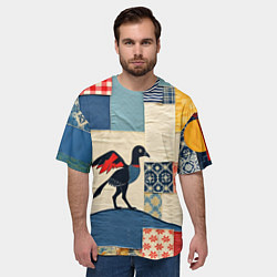 Футболка оверсайз мужская Пэчворк с фантастической птицей, цвет: 3D-принт — фото 2