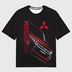 Футболка оверсайз мужская Mitsubishi логотип, цвет: 3D-принт