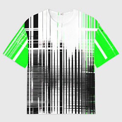 Мужская футболка оверсайз Зелёно-чёрный гранж на белом фоне