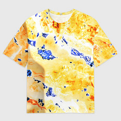 Мужская футболка оверсайз Сине-золотая абстракция