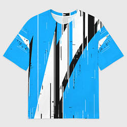 Мужская футболка оверсайз Чёрно-белые вертикальные полосы на синем фоне