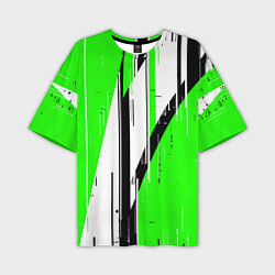 Мужская футболка оверсайз Black and white vertical stripes on a green backgr