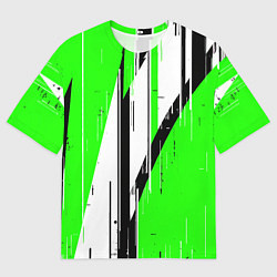 Мужская футболка оверсайз Black and white vertical stripes on a green backgr