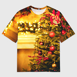 Футболка оверсайз мужская Новогодняя наряженная ёлка, цвет: 3D-принт