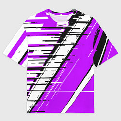Мужская футболка оверсайз Чёрно-белые глитч полосы на фиолетовом фоне