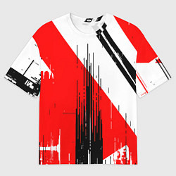 Мужская футболка оверсайз Вертикальные чёрные линии на красно-белом фоне