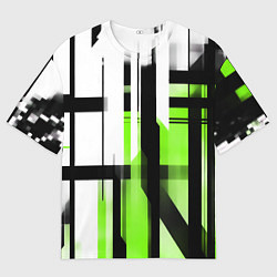 Футболка оверсайз мужская Чёрно-зелёные вертикальные и горизонтальные полосы, цвет: 3D-принт