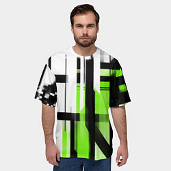 Футболка оверсайз мужская Чёрно-зелёные вертикальные и горизонтальные полосы, цвет: 3D-принт — фото 2