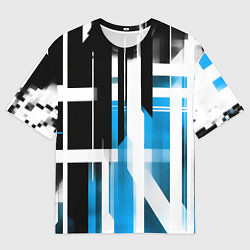 Футболка оверсайз мужская Чёрно-синие вертикальные и горизонтальные полосы н, цвет: 3D-принт