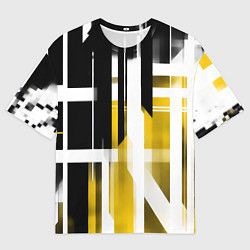 Мужская футболка оверсайз Чёрно-жёлтые вертикальные и горизонтальные полосы