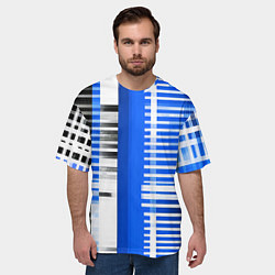 Футболка оверсайз мужская White stripes on a black and blue background, цвет: 3D-принт — фото 2