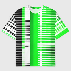 Футболка оверсайз мужская Белые полосы на зелёно-чёрном фоне, цвет: 3D-принт