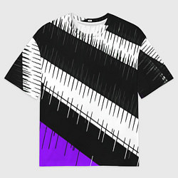 Мужская футболка оверсайз Диагональные чёрно-белые полосы на фиолетовом фоне