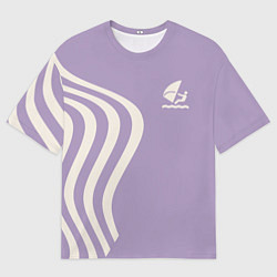 Футболка оверсайз мужская Парусник и волны на сиреневом, цвет: 3D-принт