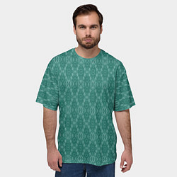 Футболка оверсайз мужская Бирюзово зеленый геометрический абстрактный узор, цвет: 3D-принт — фото 2