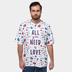 Футболка оверсайз мужская Креативный узор из сердечек и романтичная надпись, цвет: 3D-принт — фото 2