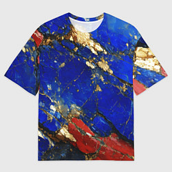 Футболка оверсайз мужская Золотой и красный минерал в синем камне, цвет: 3D-принт