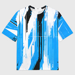 Мужская футболка оверсайз Вертикальные чёрно-белые линии на синем фоне