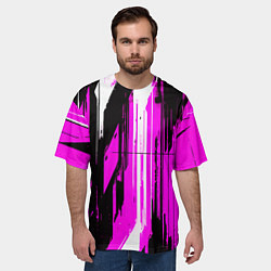 Футболка оверсайз мужская Вертикальные чёрно-белые линии на розовом фоне, цвет: 3D-принт — фото 2