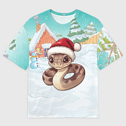 Футболка оверсайз мужская Новогодняя праздничная змейка 2025, цвет: 3D-принт