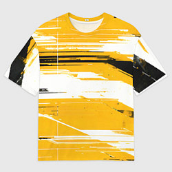 Мужская футболка оверсайз Горизонтальные чёрно-белые линии на жёлтом фоне