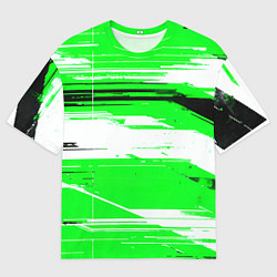 Мужская футболка оверсайз Горизонтальные чёрно-белые линии на зелёном фоне