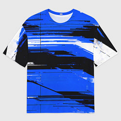 Мужская футболка оверсайз Горизонтальные чёрно-белые линии на синем фоне