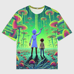 Футболка оверсайз мужская Рик и Морти в лесу гигантских грибов - неоновое св, цвет: 3D-принт