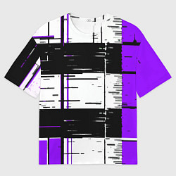 Мужская футболка оверсайз Чёрные и фиолетовые полосы на белом фоне